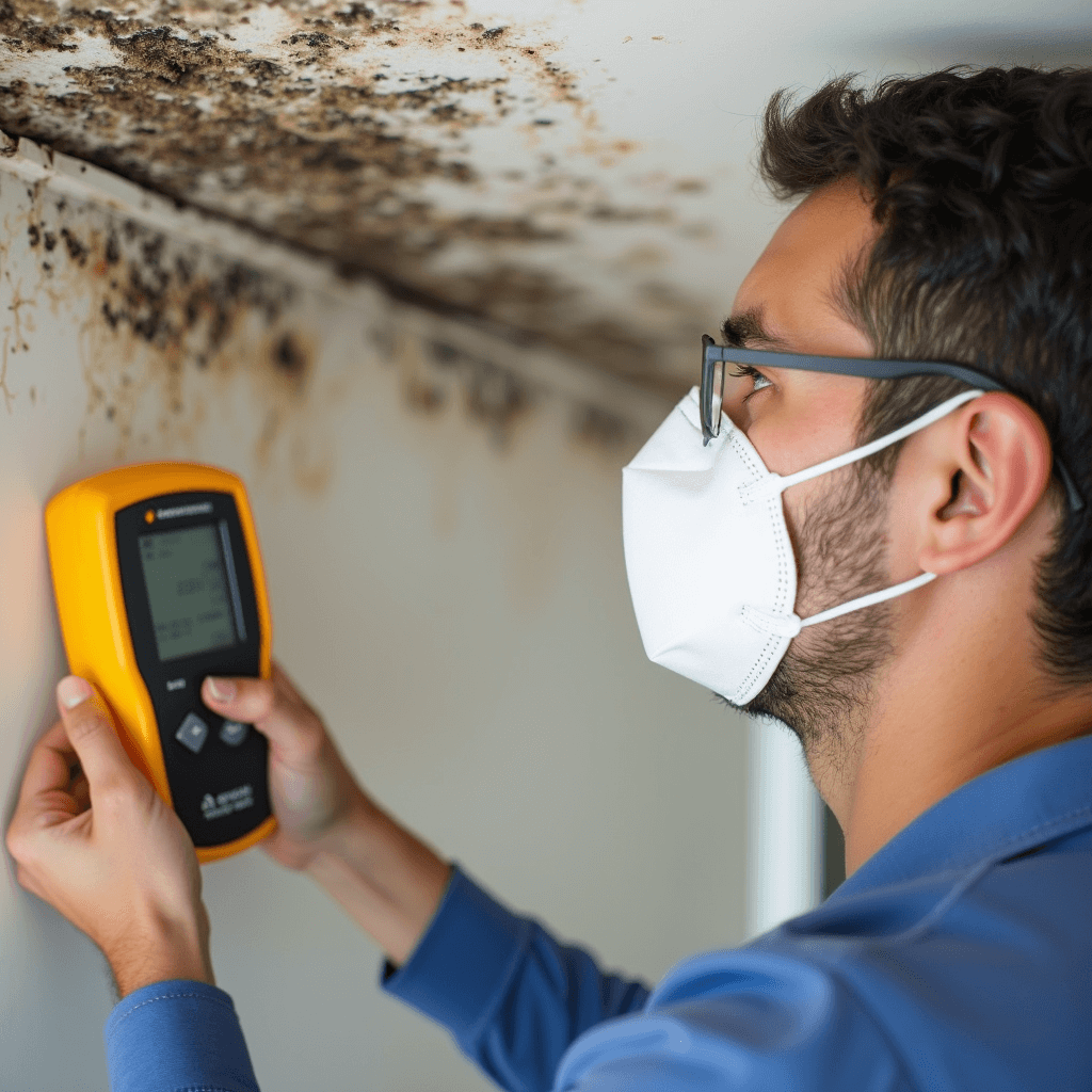 An employee conducting mold inspection